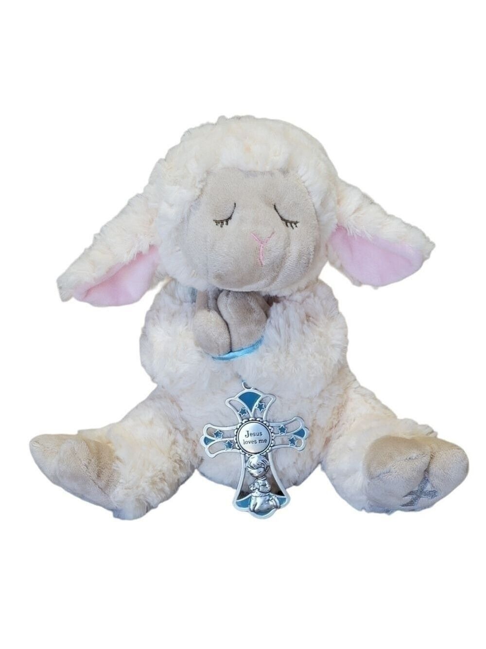 GANZ Serenity Lamb with Crib Cross Praying hands Embroidered Cross